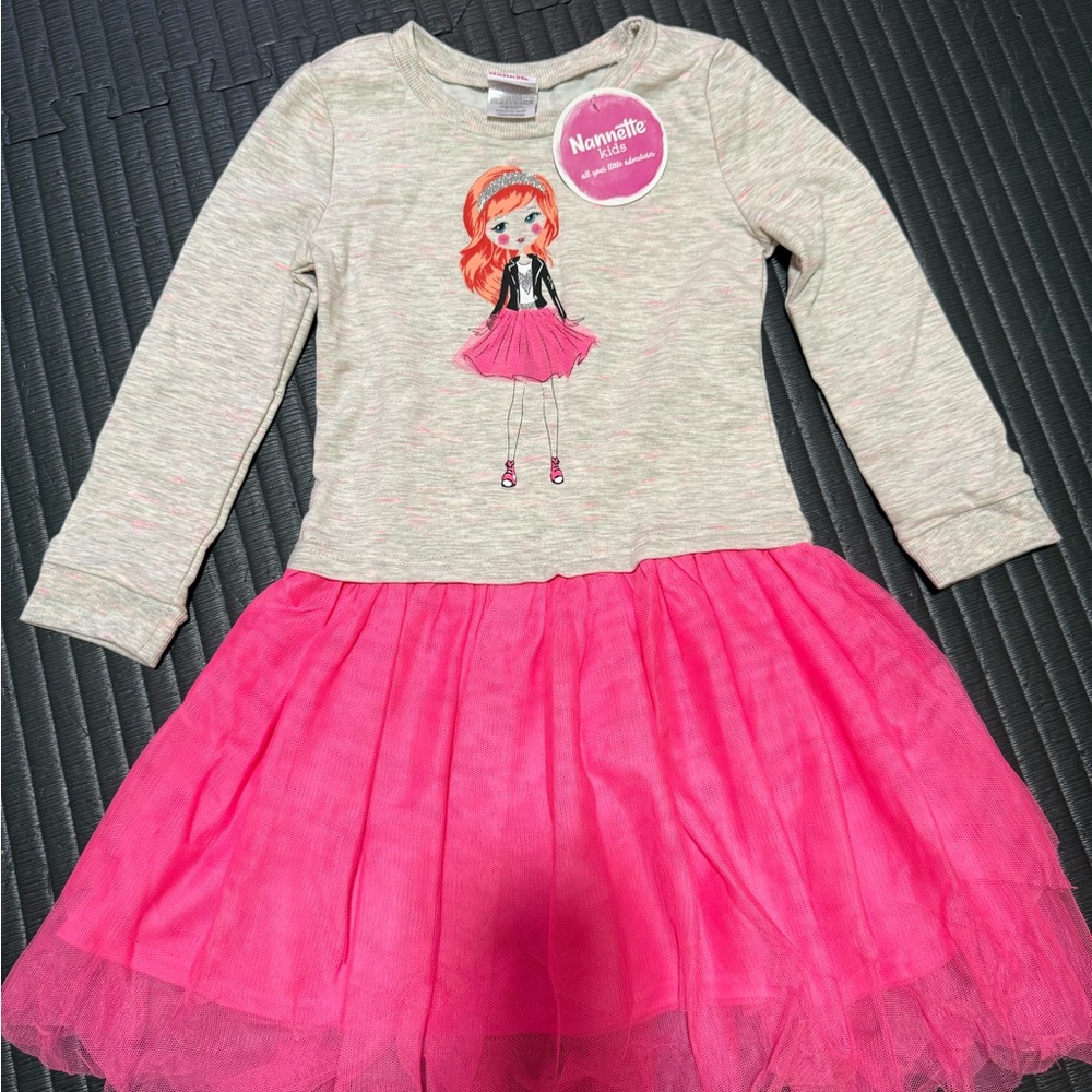 Nannette Kids Pink and Cream Dress with Graphic